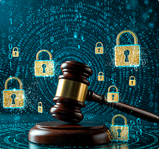 Legal and security concept with gavel and padlocks