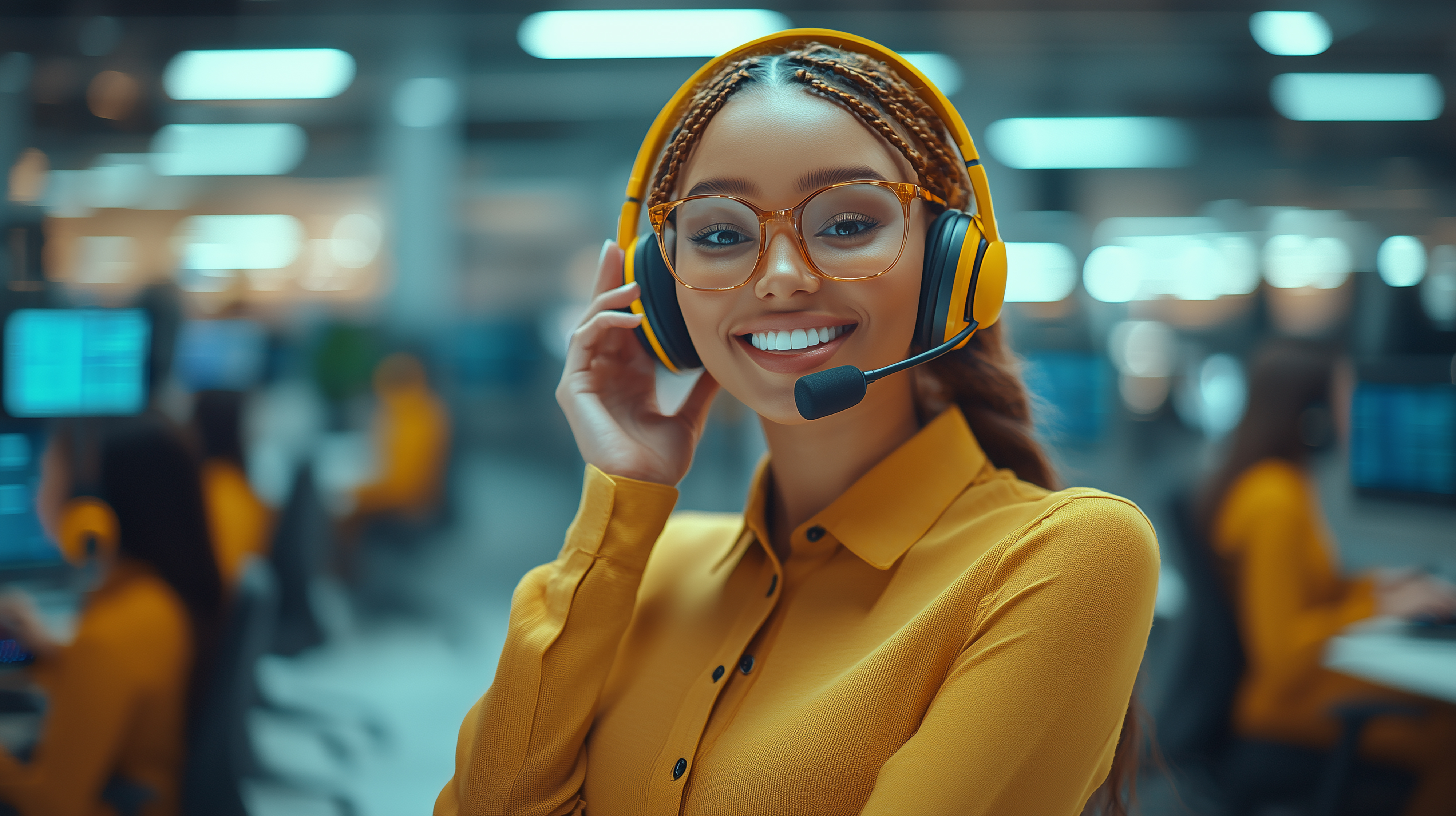 Healthcare professional wearing a headset for support
